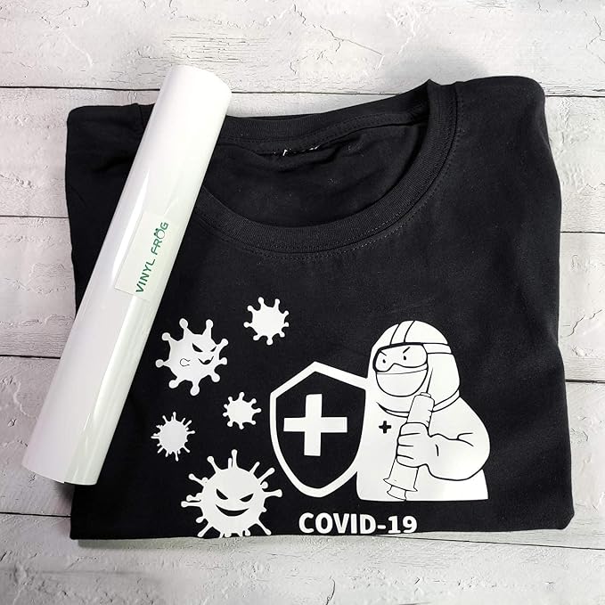 VINYL FROG Heat Transfer Vinyl Roll HTV Vinyl - 12" x5ft White Iron on Vinyl for T-Shirts, Heat Press Vinyl for DIY Craft Designs (White)