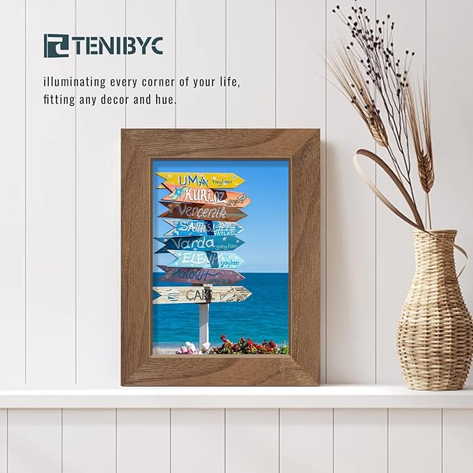 5x7 Picture Frame 4 Pack, Walnut Wood, Brown Photo Frame, HD Tempered Glass, for Table Top and Wall Display