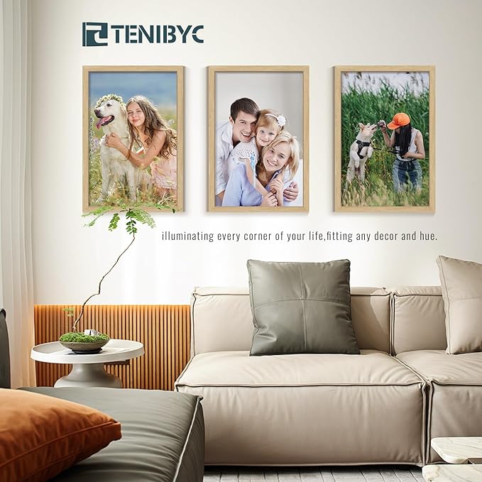 20x30 Frame Set of 3, Natural Oak Wood Poster Frame, Horizontal or Vertical Wall Hanging for Photo, Poster, Map and Puzzle