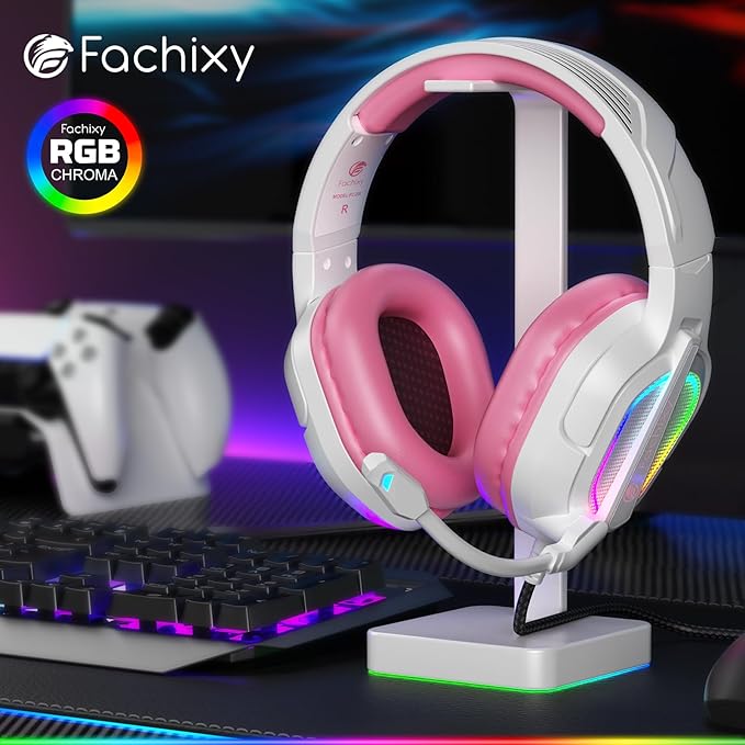 Fachixy FC200 PC Gaming Headset for PS4, PS5, Switch, Xbox One, Mac, Noise Canceling Headphones with Microphone, Computer Headset with 3.5mm Jack & RGB Light