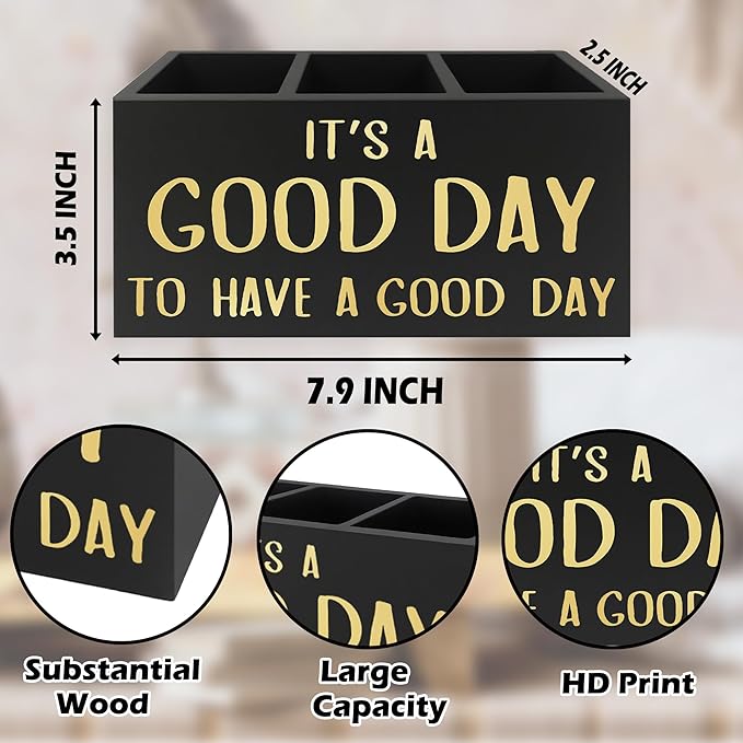 Inspirational Office Pen Pencil Holder Organizer for Desk, It's a Good Day to Have a Good Day Positive Wooden Box Signs Decorations for Home Office Desk Tabletop, Motivational Gifts for Women
