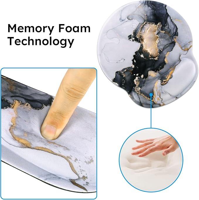 iCasso Desk Mat, Gaming Mouse Pad Wrist Support Set,4in1 XXL Large Mousepad + Keyboard Wrist Rest+Mouse Wrist Rest+Coaster Set with Ergonomic Design for Home Office Table Computer-Grey Ink Marble