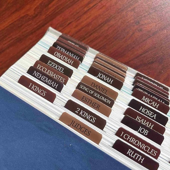 Thinkor Reposition Laminated Bible Tabs, Large Print Stickers, Easy to Read & Apply Bible Tabs for Women & Man (Earthy Brown)