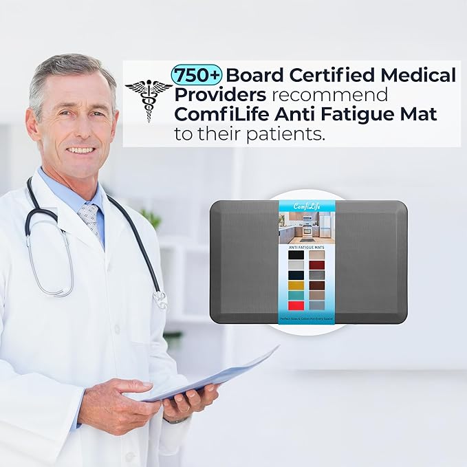 ComfiLife Anti Fatigue Floor Mat – 3/4 Inch Thick Kitchen Mats for Floor, Standing Desk Mat, Kitchen Rug – Comfort at Home, Office – Durable – Stain Resistant – Non-Slip Bottom (24" x 70", Charcoal)