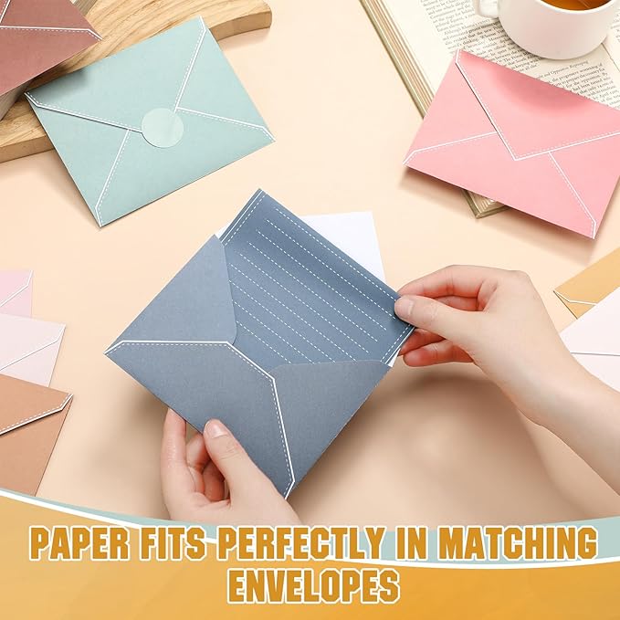 TaoBary 160 Packs Stationery Paper Set (50 Double Sided Stationery Writing Papers 50 Matching Envelopes) 60 Round Dot Sticker, 10 Design (5.5 x 8.25 Inch,Boho Color)