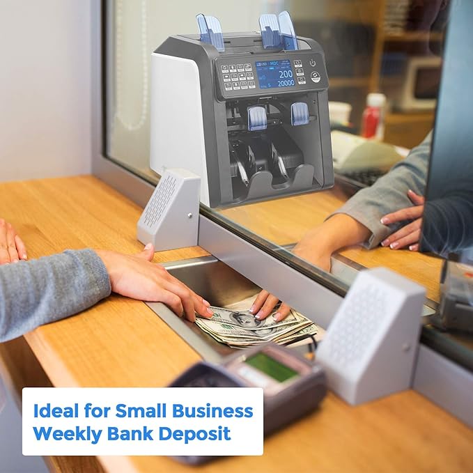 MUNBYN IMC08 Dual Money Counter Machine Mixed Denomination with Reject Pocket, Value Counting, Counterfeit Detection 2 CIS/UV/MG/IR, Sort&Print Enabled Cash Counter, Mixed Bill Counter (White)