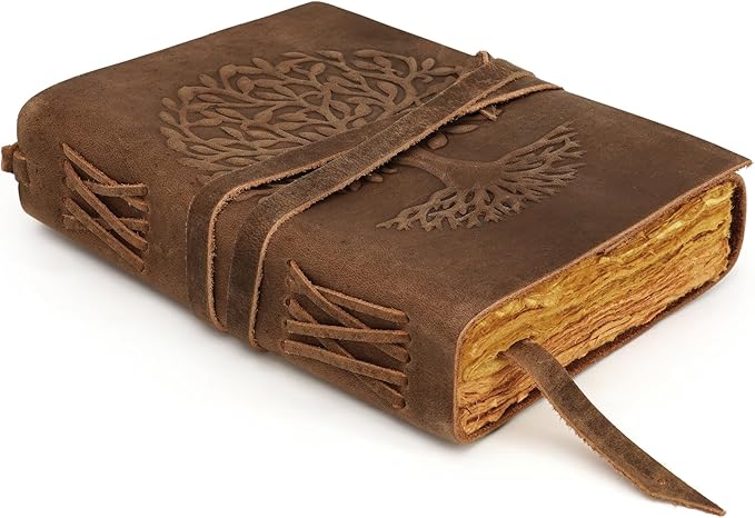 LUXEORIA Tree Of Life Leather Journal for Women and Men, Handcrafted Leather Journal for Writing Womens, Sketchbook, Travel Diary with Unlined Deckle Paper, Distressed Brown 6x8