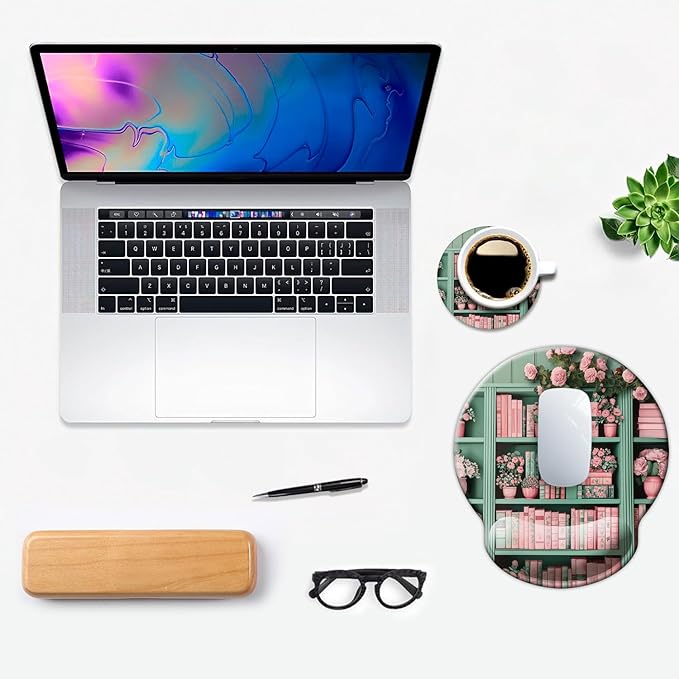 Ergo Comfort Gel Wrist Rest Mouse Pad-Ergonomic Office Mousepad with Wrist Support-Non-Slip, Design Desk Accessories Mat for Home&Game Decor Book Floral