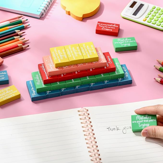Nezyo 150 Pcs Inspirational Erasers Bulk for Kids Back to School Gifts Neon Colored Pencil Erasers Motivational Reward Supplies for Classroom Students Drawing