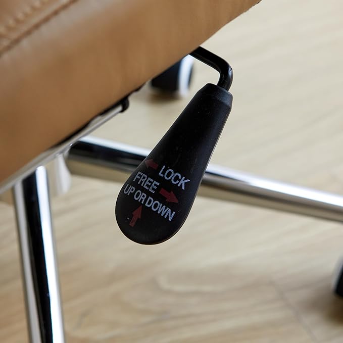 Livinia Modern Executive Office Chair with Patterned Back Design, Chrome & Leather Swivel Chair with High Back, Adjustable Height, Removable Armrests, and Wheels for Home Office (Brown(Chrome))