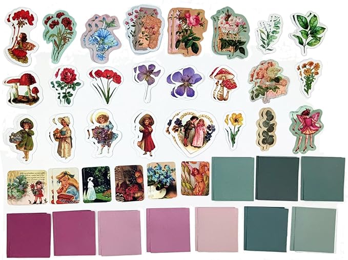 200PCS Vintage Scrapbooking Supplies Pack, Aesthetic Scrapbook Sticker Paper Art Journaling Kit for Bullet Junk Journals,Planner,Cottagecore Decor Gifts (Girl)