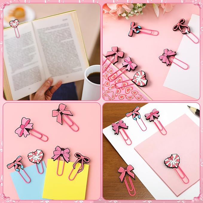 90 Pcs Pink Bow Paper Clips Cute Decorative Bookmark Clips Large Paperclips Preppy Bookmarks Planner Clip for Office Home Supplies Gifts Wedding Decoration Desk Accessories Stationery
