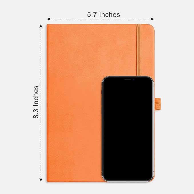 RETTACY Lined Journal Notebook, 192 Numbered Pages, A5 Medium Size (5.7'' x 8.3''), for Men & Women, Journaling, Writing, Work & Office, Leather Hardcover, 100 GSM Thick Paper (Orange)
