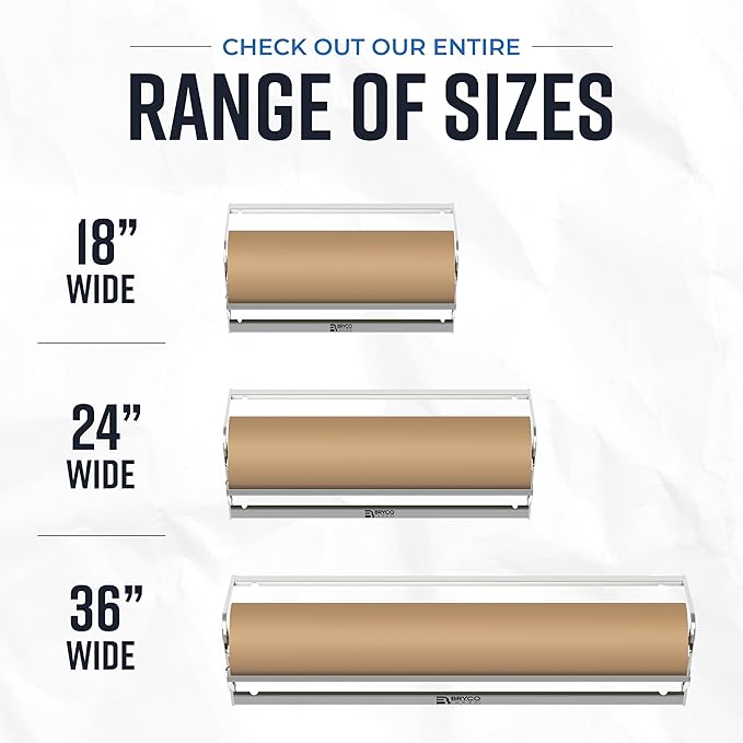 Bryco Goods 36 Inch Paper Roll Dispenser and Cutter, Wall Mountable & Non-Slip Tabletop, Heavy-Duty Steel Frame – Kraft, Butcher, Freezer, Wrapping Paper Holder – for Home, Office, Craft Projects