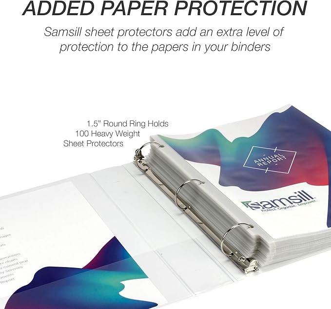 Samsill Durable 1.5 Inch Binder, Made in The USA, Round Ring Customizable Clear View Binder, White, 12 Pack (MP128457)