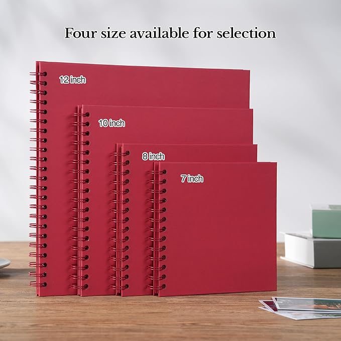 potricher 10 x 10 Inch DIY Scrapbook Album 40 Pages Hardcover Kraft Paper Scrap Book Photo Albums Memory Book for Wedding and Anniversary Family (Red, 10 Inch)