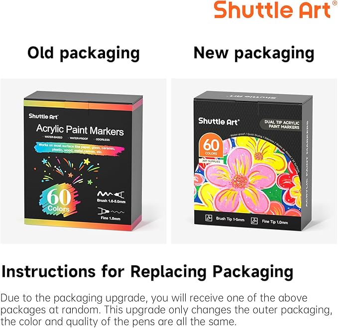 Shuttle Art 60 Colors Dual Tip Acrylic Paint Markers, Brush Tip and Fine Tip Acrylic Paint Pens for Rock Painting, Ceramic, Wood, Canvas, Plastic, Glass, Stone, Calligraphy, Card Making, DIY Crafts