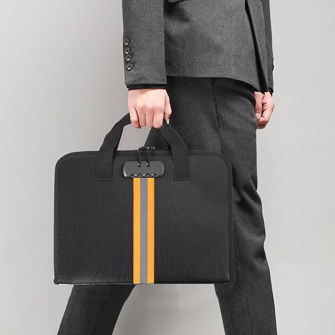 Accordion File Organizer with Combination lock,Fireproof Expanding File Folder with Multi Pockets,13 Pockets Document Organizer with Handle & Labels,Portable Home Travel Safe Storage Letter A4 Files