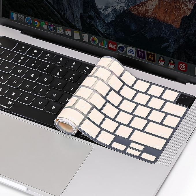 MOSISO Keyboard Cover Skin Compatible with MacBook Air 15 inch M3 A3114 M2 A2941/Air 13.6 A3113 A2681/Pro 14/16 M4 M3 M2 M1, Beige