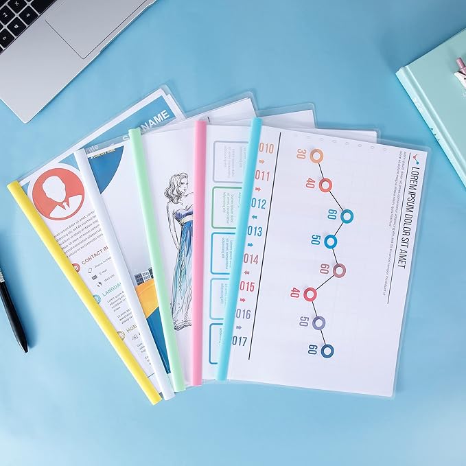 Report Covers with Sliding Bar, Clear Paper Protector Sleeves, 12.2 x 8.5 Inch (10 PCs)