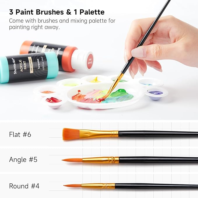 Shuttle Art Acrylic Paint, 25 Colors Acrylic Paint Set, 2oz/60ml Bottles, Rich Pigments Paint for Artists, Beginners and Kids on Canvas Rocks Wood Ceramic Fabric