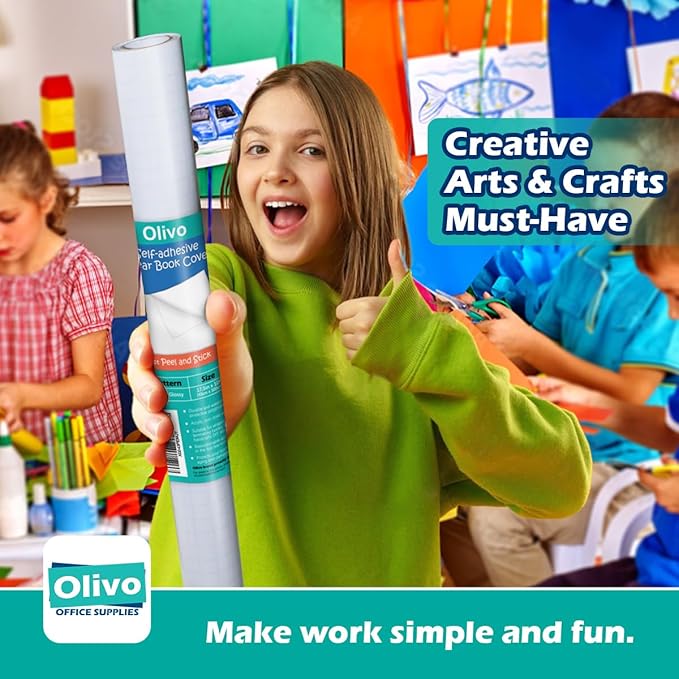 Olivo Clear Contact Paper Roll for Books Crafts 17.5 in x 15 ft Peel and Stick Adhesive Book Cover Plastic Protector