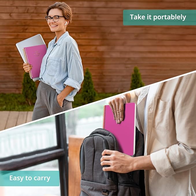 Taja Meeting Notebook for Work Organization - Work notebook with action items, Meeting Minutes Planner Notebook, Perfect Office Supplies for Men & Women - Berry Pink