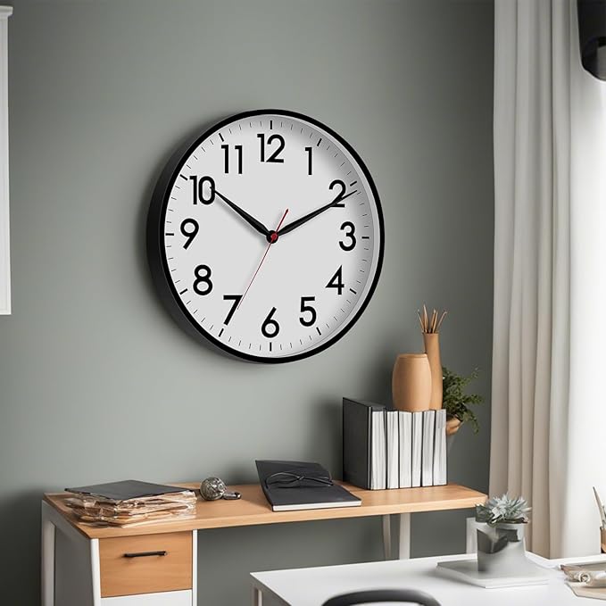 AKCISOT 16 Inch Wall Clock Large Silent Non-Ticking Wall Clocks Battery Operated - Analog Classic Clock Decorative for Living Room, Office, Home, School(Black)