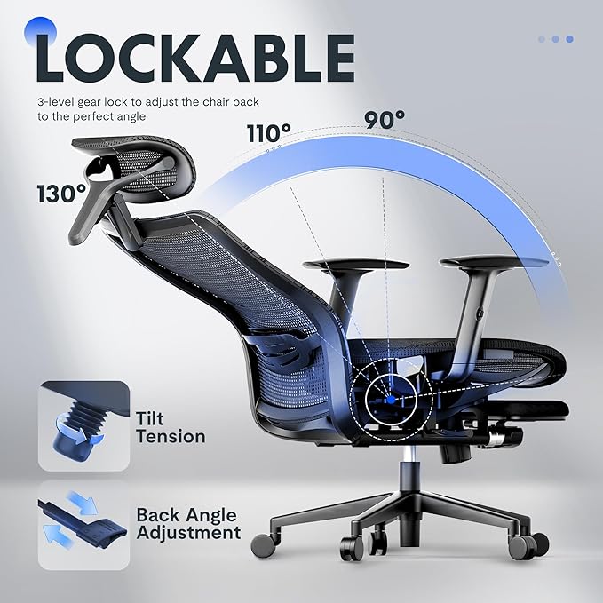 FLEXISPOT Ergonomic Office Chair with Footrest, Mesh High Back Computer Chair, Home Office Desk Chairs, with Adjustable Lumbar Support/4D Headrest/Reliable Base, Breathable Mesh Seat, Black, OC3 AIR-F