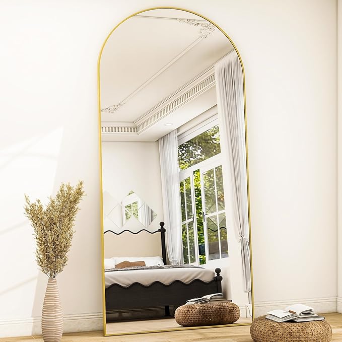 Arched Gold Full Length Mirror, 68"X22"Large Floor Mirror with Stand,Hanging or Leaning Full Body Mirror with Aluminum for Living Room and Bedroom