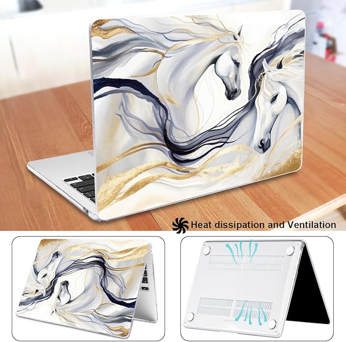 for M4 MacBook Air 13.6 inch Case 2025 2024 2023 2022 Release M4 A3240 M3 A3113 M2 A2681 with Touch ID, Pattern Plastic Hard Shell & Screen Protector & Keyboard Cover, Unique Horse