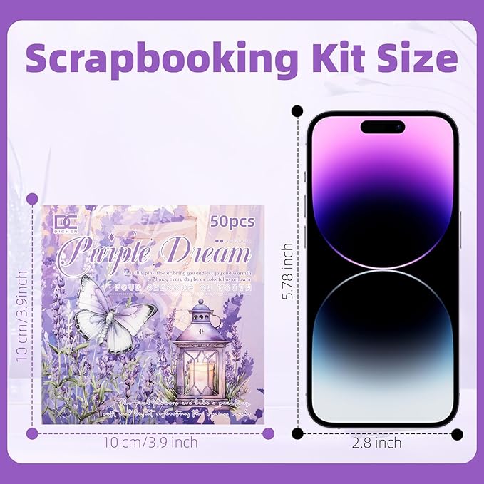 Purple Theme Sticker Scrapbooking Supplies for Junk Journal 50 Sheets, Include 25 PET Stickers and 25 Paper of Scene Material Paper - Vintage Journaling Stickers (TZ-006-006)
