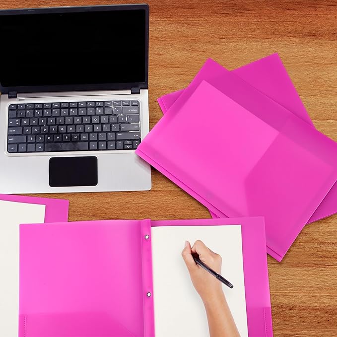 Patelai 48 Pcs Plastic Folders with 2 Pockets and 3 Prongs Home Folders with Card Slot Letter Size Heavy Duty Report Covers for Back to School(Dark Purple,Classic)