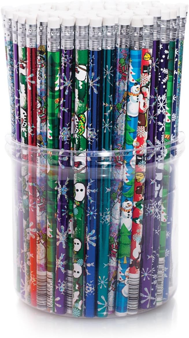 Anderson's Winter Fun Pencil Tub, Fun & Colorful Pencils, Perfect for School Supplies, Classroom Rewards, Creative Writing, Party Favors, and Motivational Gift