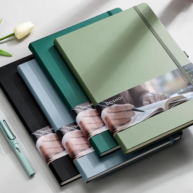 EMSHOI Notebook College Ruled - A4 Hardcover Leather Lined Journal, 192 Pages 100GSM Thick Paper, Large Diary for Women Men Work, School, Journaling, Writing - 8.3" x 11.7" - Green