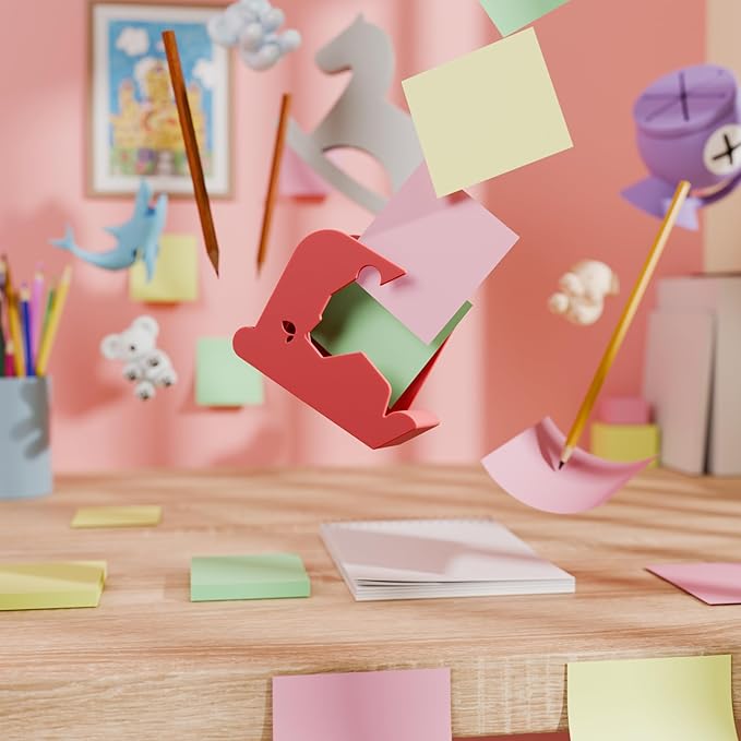 Li&Zhao Bear Sticky Note Holder - Cute Post It Note Dispenser Memo Dispenser Pen Holder Sticky Note Dispenser Post It Note Holder Notepad Holder for Desk School Office(Red)