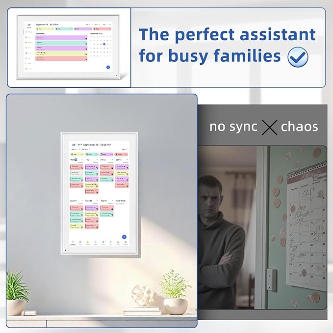 21.5 Inch Digital Calendar, Electronic Chore Chart, Smart Weekly and Monthly Planner 1920 * 1080P IPS Touchscreen Wall and Desk Calendar for Family Schedules, White