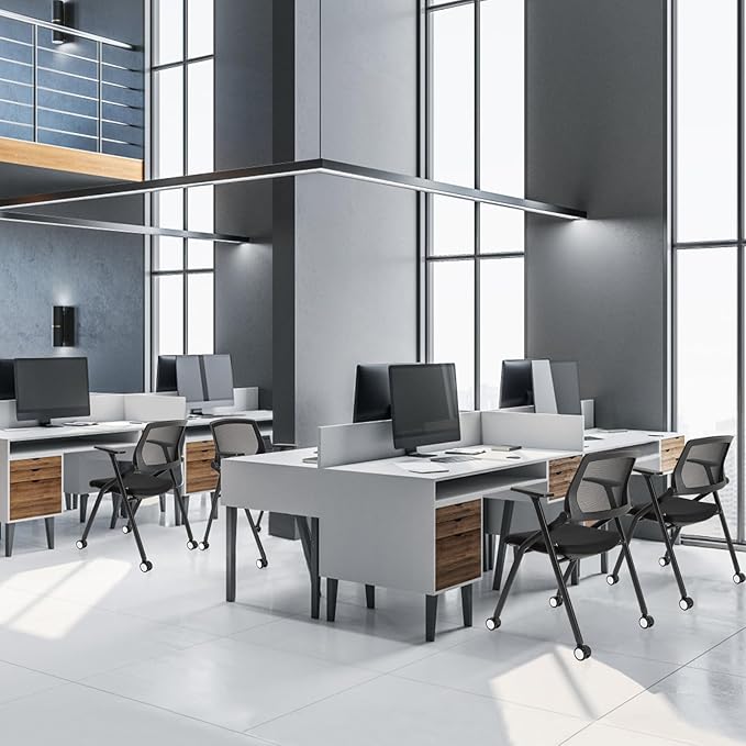 50 Pack Conference Room Chairs with Wheels and Sliding Armrest,Foldable Nesting Chair for Office School Church Waiting Room Black