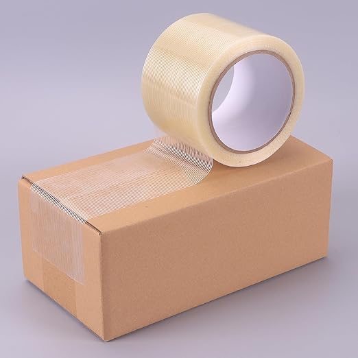Strapping Tape 3 inch, Heavy Duty Shipping Packing Tape, Clear Filaments Run Lengthwise, Waterproof, Fiberglass Reinforced Packing Tape