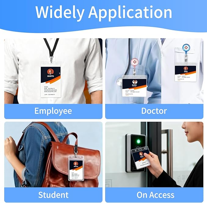 50 pcs Clear Horizontal ID Badge Holder, Waterproof Plastic Name Tag Sleeve with Resealable Zip, 2.44" x 3.7"Card Protector for Nurse, Teacher, Student, Office, School Use