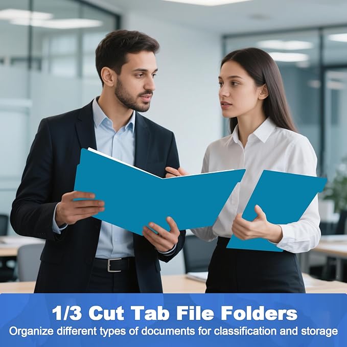 File Folder, HERKKA 30 Pack 1/3 Cut Tab File Folders, File Folders Great for Organizing and Filing, Letter Size, Blue