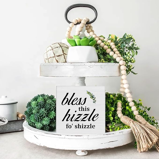 Bless This Hizzle Fo' Shizzle Wooden Sign Decor, Housewarming Gifts New Home, Funny Farmhouse Home Living Room Decor for Friends