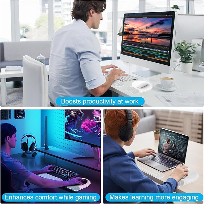Gel Mouse pad & Keyboard Wrist Rest Set, Ergonomic Keyboard and Mousepad with Wrist Support, Keyboards Wrist Rest, Computer Keyboards Pad, Cooling Gel Clear
