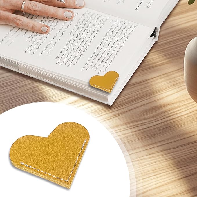 24Pcs Leather Heart Bookmarks,Cute Corner Page Book Marks,Book Accessories for Kids Women Book Lovers Teachers,Handmade Reading Gifts