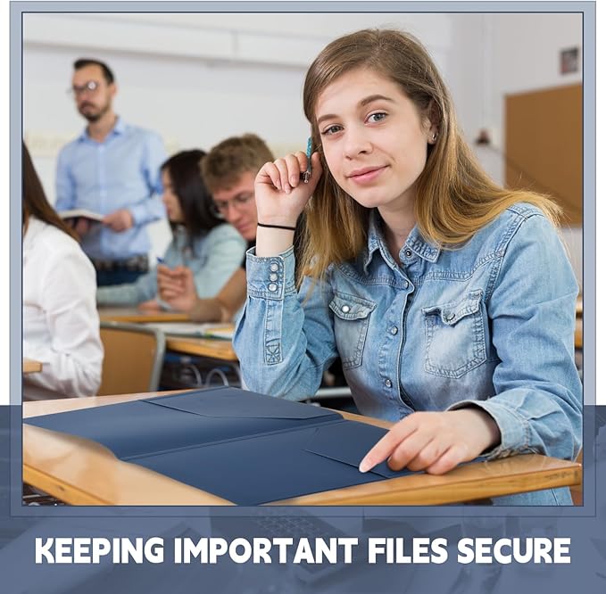 Teling 48 Pcs Plastic Folders with Front Clear Pocket and Business Card Holder 2 Pocket Heavy Duty Folders Plastic Letter Size Paper for Business School Office Supplies (Dark Blue)