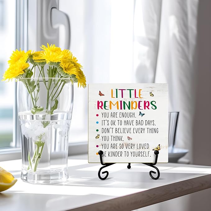 Mental Health Gift for Women Wood Sign with Stand - Little Reminder, Inspirational Gifts Motivational Gifts for Women Sister Coworker, Home Office Positive Decor Table Centerpiece Desk Plaque -38