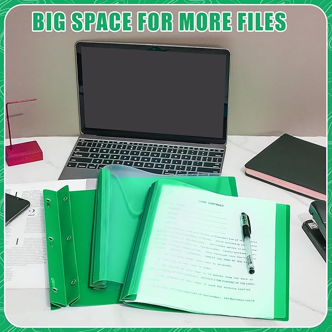 Teling 100 Pcs Plastic Report Covers with 3 Prong Fasteners 11.42 x 9.45 Inch Clear Front Report Covers Bulk Presentation Folders for School Document(Green)