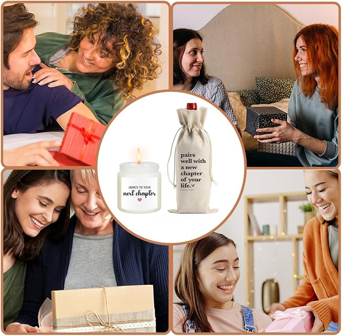 New Chapter Wine Bag Scented Candles Set New Beginnings Gifts for Women Men Farewell Gifts for Friends Going Away Gifts for Coworkers Women Men Moving Away Gifts for Friends New Teacher Gifts