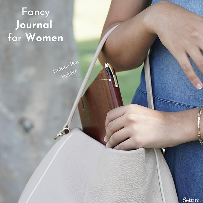 SETTINI® Lined Journal - Flower Journal for Writing Gift Set - Hardcover Vegan Leather, Unique Pen Holder, 192 Pages, 6" x 8.5" - Includes Pen and Gift Box - Birthday Gift