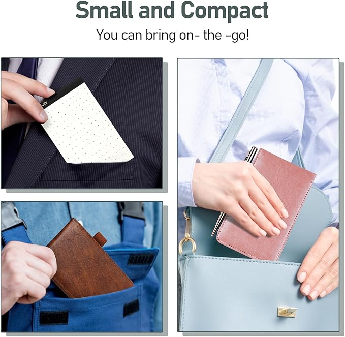 WEMATE 10 Pieces Small Notepad Holder Set Pocket Notebook - Included Mini Pocket Notepad Holder Set with 8 Memo Book Refills and Metal Pen for Meetings, Daily Records, and Notes 3 x 5 Inch (Green)